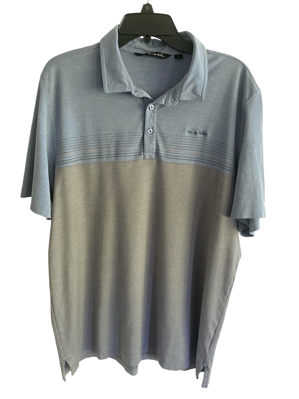 Travis Mathew Polo Shirt Mens XL Gray Blue Colorblock Performance Golf Casual